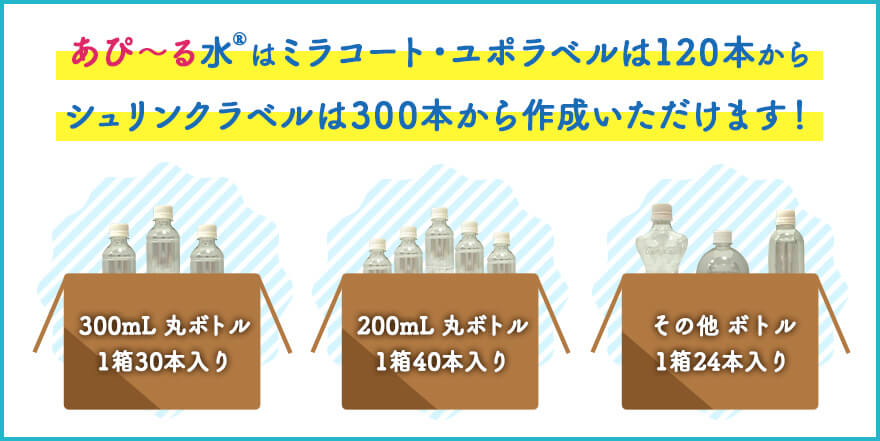 あぴ~る水は300本より作成いただけます!